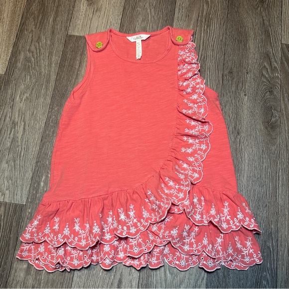 Matilda Jane Other - Matilda Jane Pink and White Asymmetrical Ruffle Tank Top